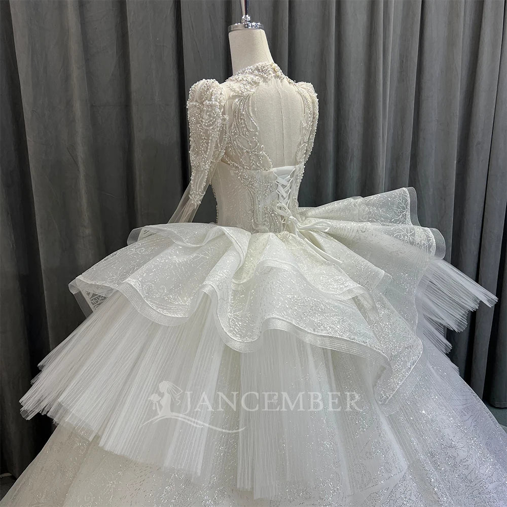 High Neck Chic Wedding Dress Corset Women High Quality Ball Gown Customized Romantic Long Sleeves Long Bride Wear robe de mariée