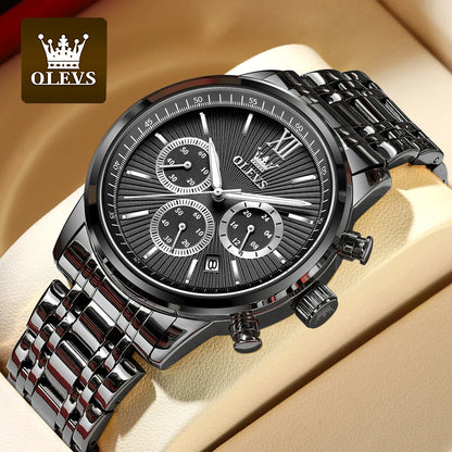 OLEVS Gold Blue Men's Watches Date Chronograph Small Dial Exclusive Design Luxury Business Waterproof Stainless steel Wristwatch