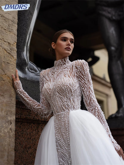 Luxurious Beaded Bridal Dresses 2026 Elegant Long Sleeve Wedding Dress Charming Floor-length Dress Customized Vestidos De Novia