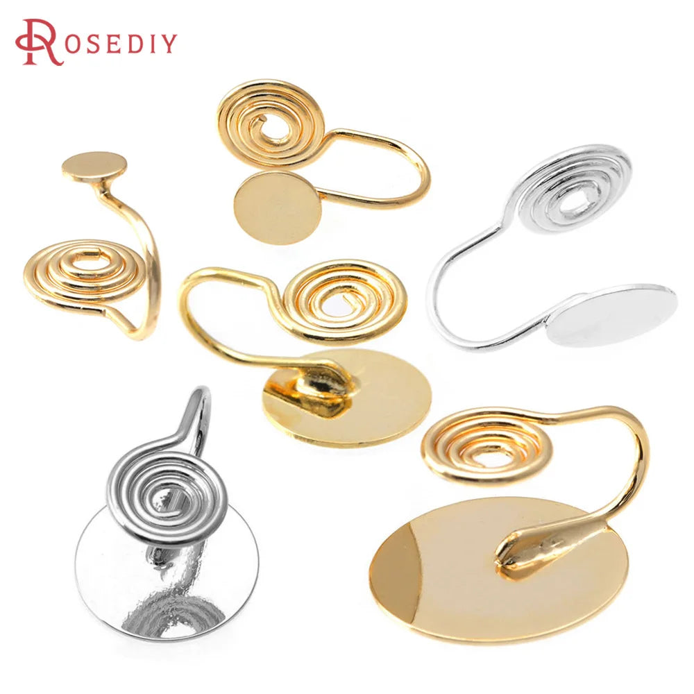 10PCS 4MM~14MM 18K Gold Color Brass with Trays Bezels Settings Earrings Clips High Quality Diy Women's Earrings Jewelry Making
