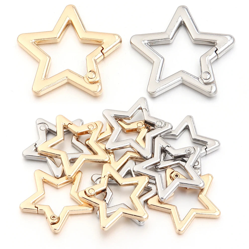 5pcs/lot Alloy Hollow Star Shaped Spring Clasp Carabiner Keychain Bag Clip Hook Dog Chain Buckle Connector DIY Jewelry Making