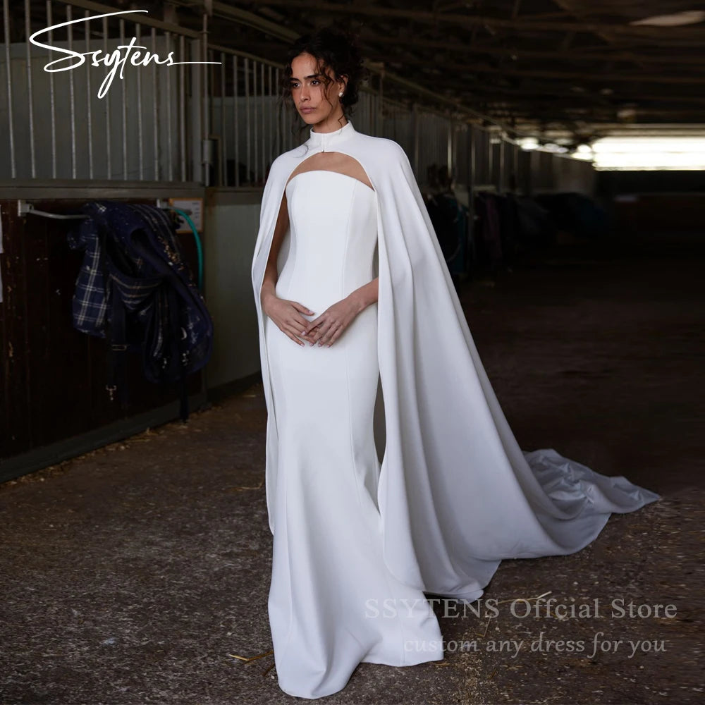 SSYTENS Modern Wedding Dresses Elegant Modest Mermaid Detachable Shawl Bridal Dresses Women Bride Evening Party Gowns Customized
