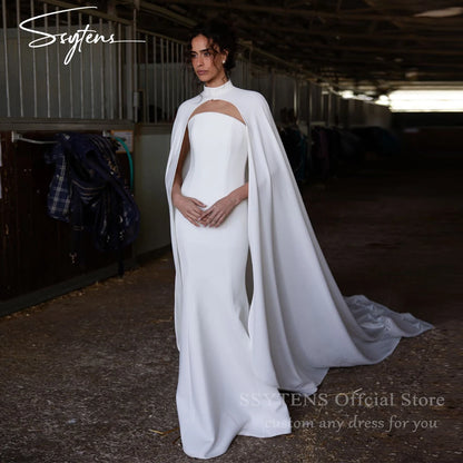 SSYTENS Modern Wedding Dresses Elegant Modest Mermaid Detachable Shawl Bridal Dresses Women Bride Evening Party Gowns Customized