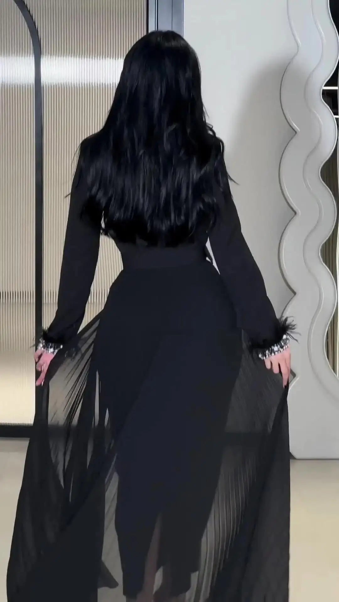 customized Vintage Long Sleeves Prom Dresses High Neck Ankle Length Pleated Beadings Feathers Party Gowns Evening Dresses