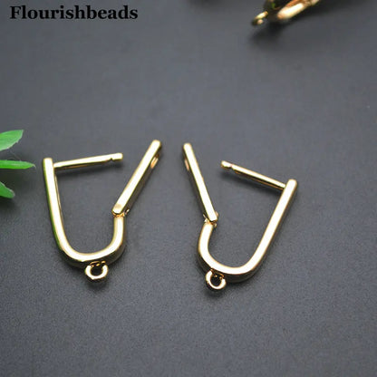 30pc Wholesale 18k Gold Color Long Oval Shape Smooth Metal Earring Making Clasps DIY Jewelry