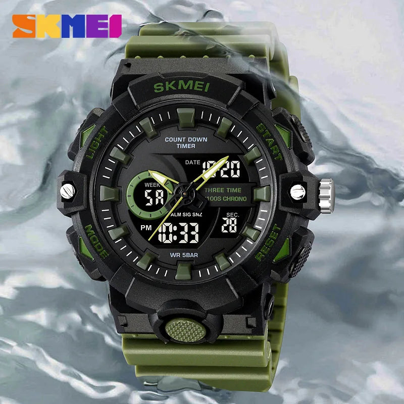 Multifunctional LED Light Digital Sport Watch Mens Casual Student Stopwatch Clendar Clock Quartz Analog Wristwatches 2225