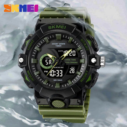 Multifunctional LED Light Digital Sport Watch Mens Casual Student Stopwatch Clendar Clock Quartz Analog Wristwatches 2225