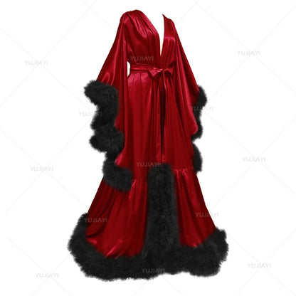 Flare Sleeves Bridal  Nightgown Silk Long Wedding Scarf Dress Gown