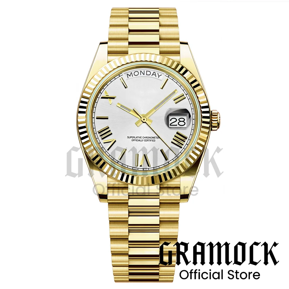 Custom Logo Clock Men's Luxury Rose Gold Mechanical Wristwatch Week Date Calendar MIYOTA 8285 Movement Waterproof Watch For Men