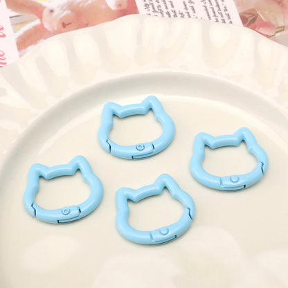1pc/bag Alloy Spring Clasps Colorful Cute Cat Shape Spring Ring Carabiner Clips For DIY Keyring Lanyard Keychain Making Findings