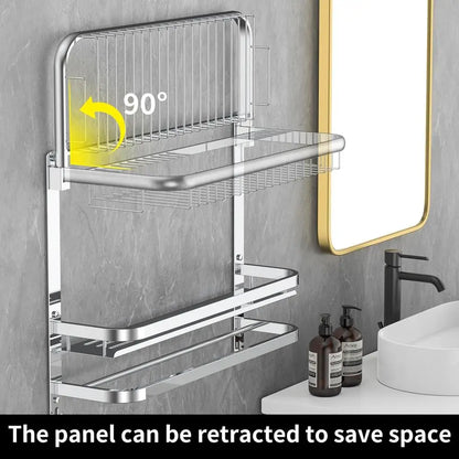 23.22 Inch Wall-Mounted Stainless Steel Towel Bar with Shower Shelves, No Drilling Required (Silver)