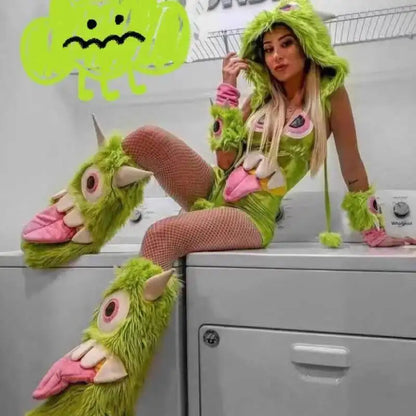 Atmosphere Nightclub Quirky NPC Costume For Women Halloween Cosplay Green Little Monster Bar Gogo Performance Costume For Women