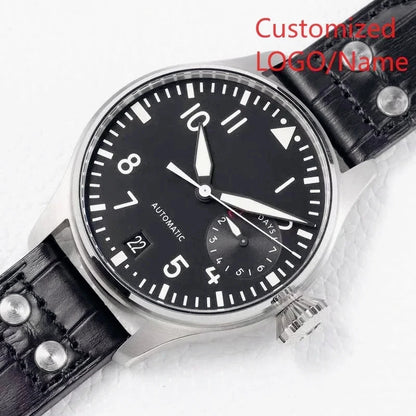Fashion Sport Pilot Automatic Mechanical Watches High Quality Stainless Steel Case Elegant Black Blue Dial Vintage Brown Leather