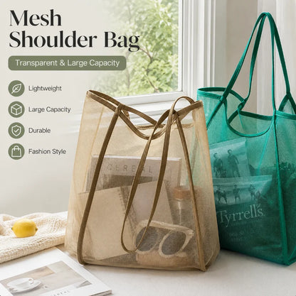 Mesh Beach Bag Lightweight, Breathable & Quick-Dry Travel Tote for Beach Trips Outdoor Activities, and Storage of Towels Toys