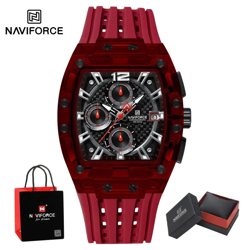 NAVIFORCE Man's Watch 5ATM Waterproof Quartz Chronograph Silicone Strap Stylish Students Sports Male Luxury Wristwatch Gifts Box