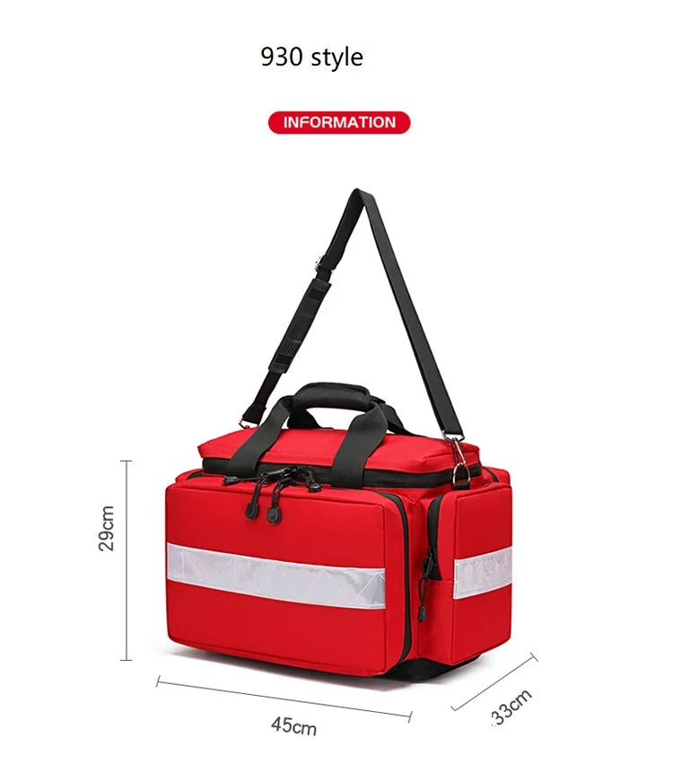 Large Capacity Outdoor First Aid Kit with Reflective Strips Portable Storage Bag Multiple Carrying Options for Emergency First
