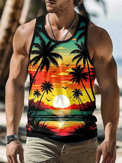 2026 Summer Hawaii Beach Tank Top for Men, Quick Dry Silky Sleeveless Shirt, Fashion Body Shaping Casual Men's Vest