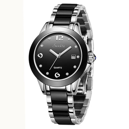 Sunkta Fashion Casual Quartz Woman Watch Elegant Luxury Ceramics Diamond Calendar Waterproof Ladies Women's Watches Montre Femme