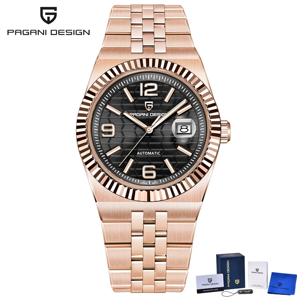PAGANI DESIGN 2026 New Men's Watches Rose Gold Luxury Automatic Watch For Men MIYOTA 8215 Mechanical Wristwatch Sapphire crystal