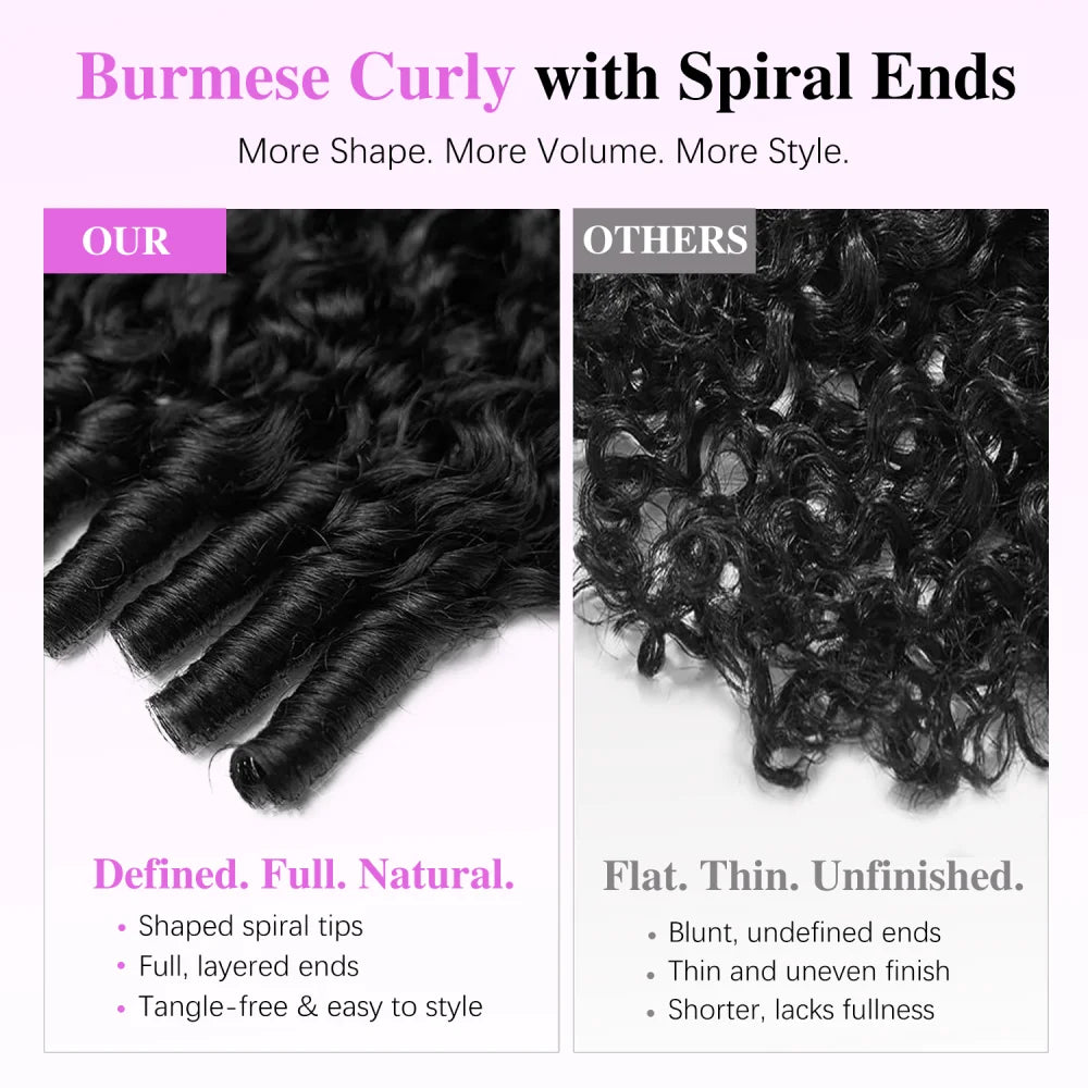 Remy Hair 12A Burmese Curly With Spiral End 200% Density Deep Wave PrePlucked Human Hair 13x4 13x6 HD Transparent Lace Front Wig