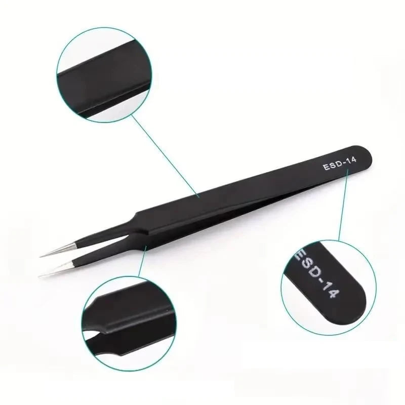 6pcs Precision Long Tweezers Set ESD Anti-Static Stainless SteelTweezers Repair Tools For Electronics Repair Soldering Craft
