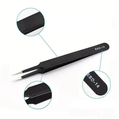6pcs Precision Long Tweezers Set ESD Anti-Static Stainless SteelTweezers Repair Tools For Electronics Repair Soldering Craft