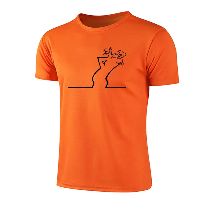 Men T-shirt Print Casual Exercise Short Sleeve Outdoor Sports Jogging Cycling Clothing Quick-Drying Mesh Tees Summer Sportswear