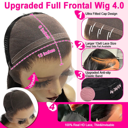 WowAngel Glueless Wigs Straight 13x6 HD Lace Front Wigs Pre Plucked 100% Human Hair Wigs Brazilian Hair For Women Pre Bleached