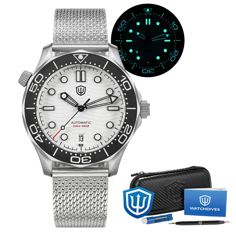 Watchdives WD007 V4 Automatic Dive Watch 200M Waterproof PT5000 Movement Titanium Case Sapphire Crystal Mens Watch With Gift