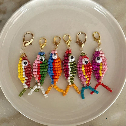 10pcs Colorful Bead Small Fish Pendant Keychain Phone Case Bag Charms Backpack