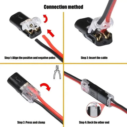 20/50/100 Pack of H2 2-Pin Pluggable Wire Connectors, Nylon Insulated Copper Quick-Connect Terminal Blocks, Suitable for Low-Voltage Cables, No Power Mode Required, No Electronic Components