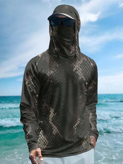 Men's Fishing Hooded Long-Sleeved Camouflage Sunscreen Breathable Anti-UV Lightweight Sweat-Resistant Fishing Shirt