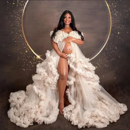 Maternity Dresses Customized Photoshoot Tiered Ruffles Pregnant Women Gowns Baby Shower Off Shoulder Front Slit Bridal Sleepwear