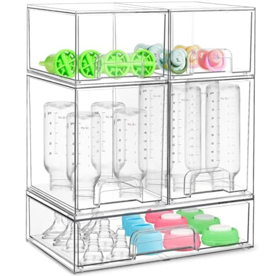 Baby Bottle Organizer for Countertop with Dust Protection, 5Pack Stackable Baby Organizers and Storage for Bottles, Clear Acryl