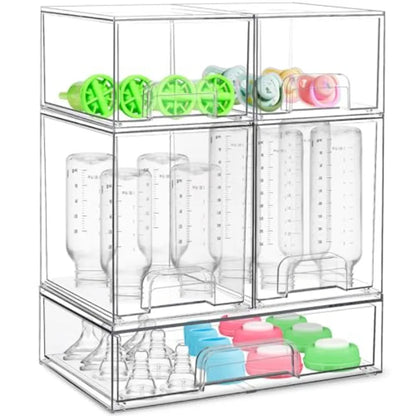 Baby Bottle Organizer for Countertop with Dust Protection, 5Pack Stackable Baby Organizers and Storage for Bottles, Clear Acryl