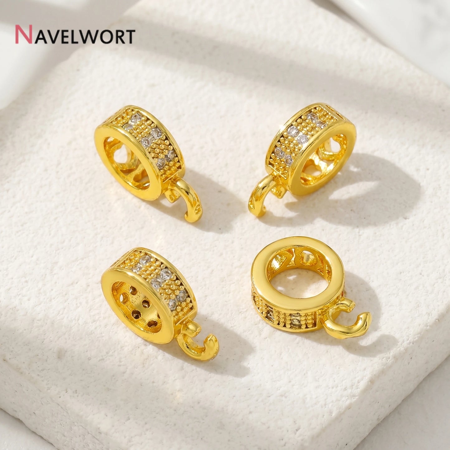 14K Gold Plated Inlaid Zircon Round Pendant Pinch Bail, Pendant Bail Connector For Necklace Making Accessories,Jewelry Materials