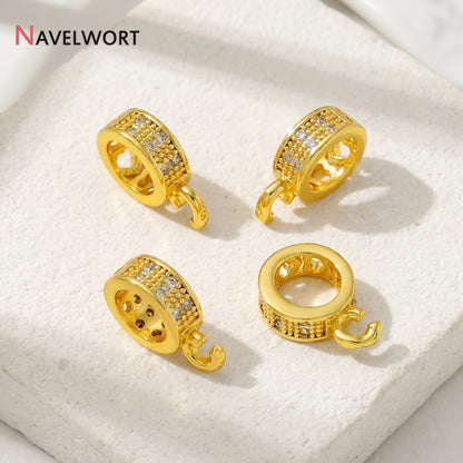 14K Gold Plated Inlaid Zircon Round Pendant Pinch Bail, Pendant Bail Connector For Necklace Making Accessories,Jewelry Materials