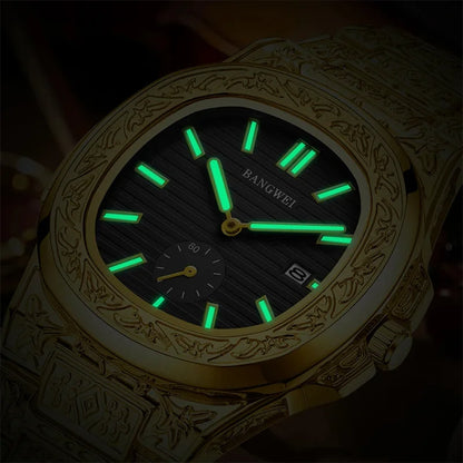 BANGWEI Men's Watch Classic Business Men Wristwatch Square Dial Date Waterproof Male's Quartz Watch Luminous Clock Reloj Hombre