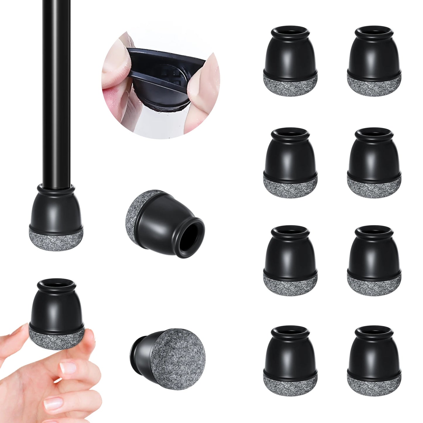 8pcs Black Round Chair Leg Protectors Anti-Slip Silicone Foot Covers for Hardwood Floors Furniture Feet Pads to Prevent Scratche