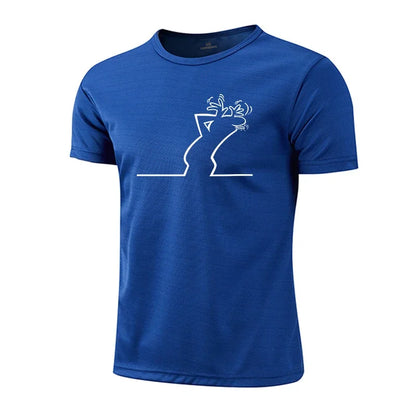 Men T-shirt Print Casual Exercise Short Sleeve Outdoor Sports Jogging Cycling Clothing Quick-Drying Mesh Tees Summer Sportswear
