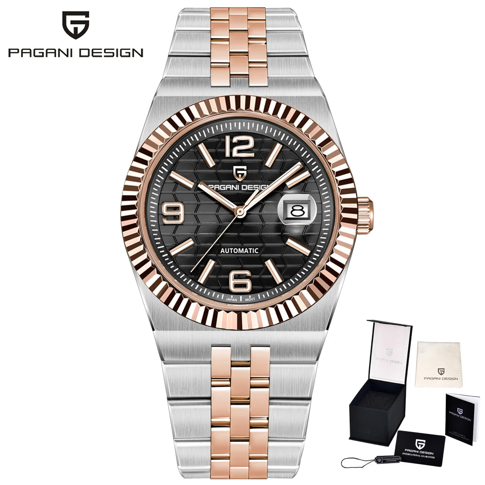 PAGANI DESIGN Business Men's Mechanical Automatic Watch Stainless Steel Waterproof Honeycomb Dial Luminous Gift Men's Watch+Box