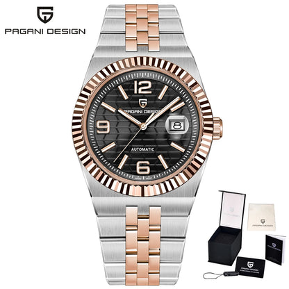 PAGANI DESIGN Business Men's Mechanical Automatic Watch Stainless Steel Waterproof Honeycomb Dial Luminous Gift Men's Watch+Box