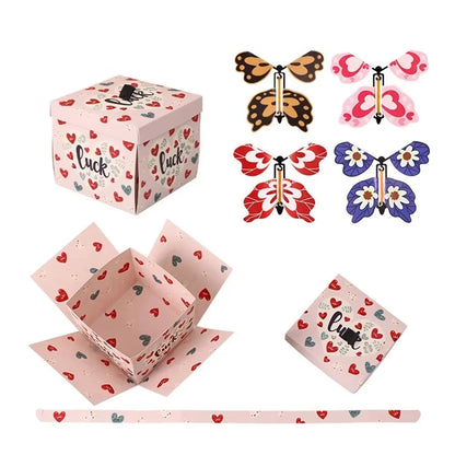 Multicolor Flying Butterfly Gift Box Auto Expand Paper Exploding Gift Box Novelty Wind Up Mechanism Present Box
