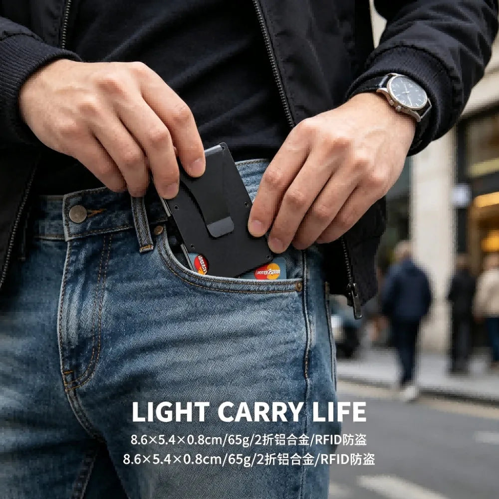 Aluminum Alloy Rfid Blocking Card Holder Ultra Slim Anti Theft Metal Wallet Minimalist Credit Card Case Portable Storage Pouch