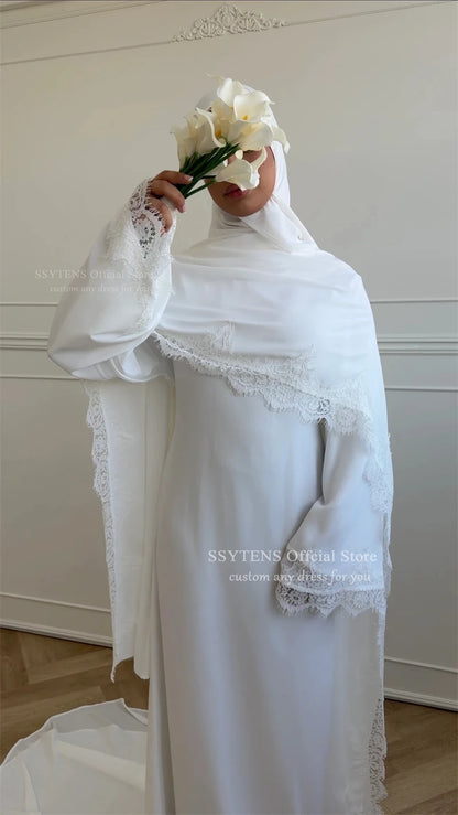 SSYTENS Elegant Modest Wedding Dresses Formal Event Lace Long Sleeve Bride Gowns Button Bride Dress Customized Vestido De Novia