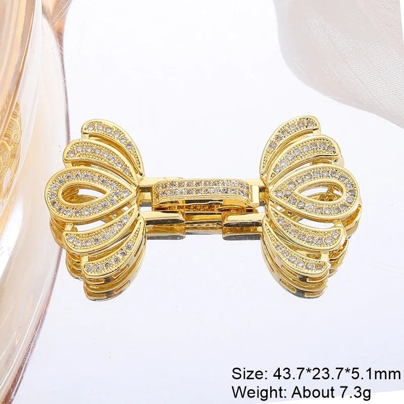 Juya DIY Copper 18K Gold Plated Pendant Connector Fastener Buttob Lock Clasps For Needlework Natural Stone Pearls Jewelry Making