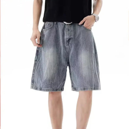 Mens Denim Shorts Jorts Wide Leg Baggy Loose Fit Retro Vintage Summer Casual Straight Comfy Five