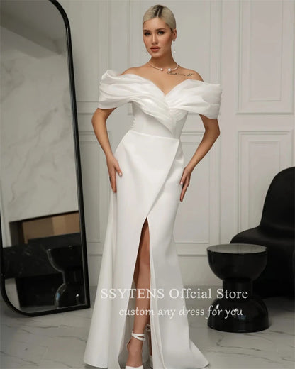 Ivory Women Wedding Dresses Dreamy Off The Shoulder Mermaid Bridal Satin Princess Bridal Gowns Engagement Dress Vestidos De Gala