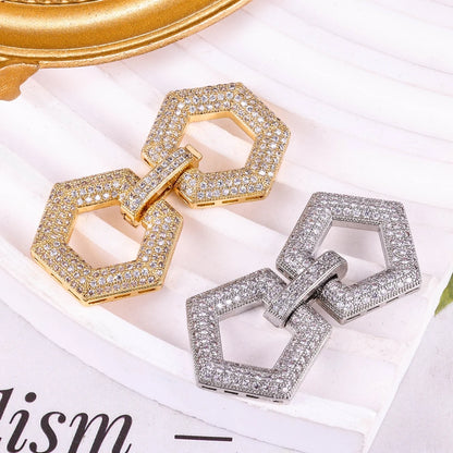 Juya DIY Copper 18K Gold Plated Pendant Connector Fastener Buttob Lock Clasps For Needlework Natural Stone Pearls Jewelry Making