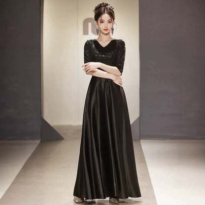 Black Wedding Dresses for Bride Elegant Sexy V Neck Sparkling Glitter Long Formal Prom Evening Guest Party Women Dress Summer